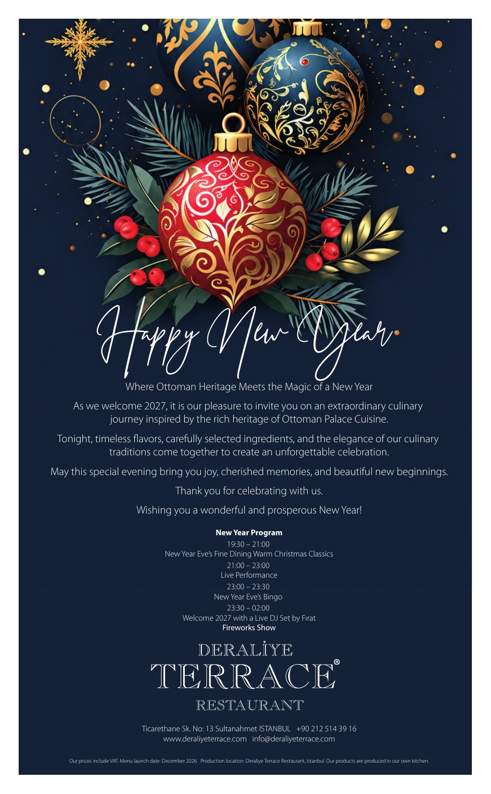 Deraliye Terrace - Happy New Year 2027 invitation and New Year program