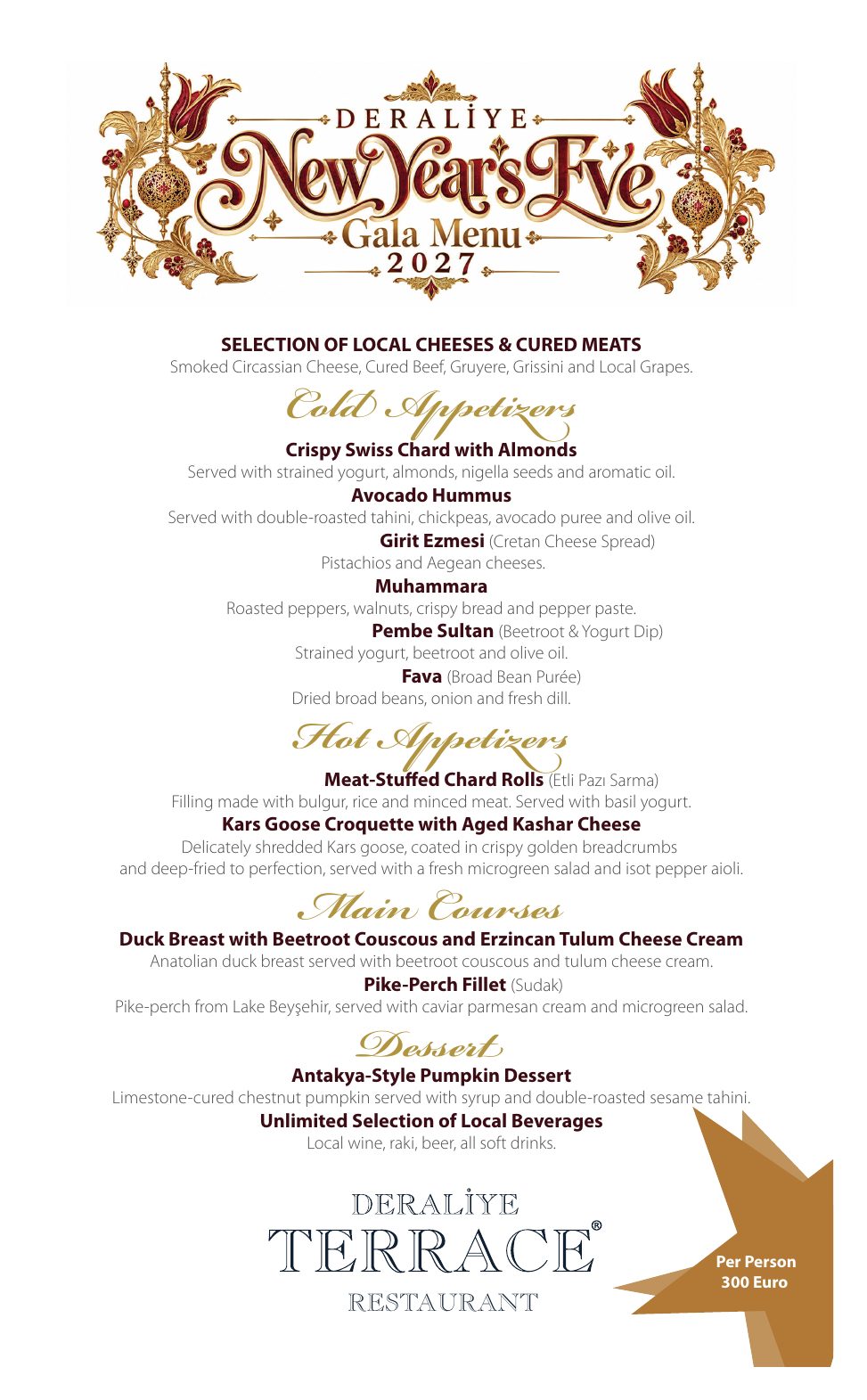 Deraliye Terrace - New Year's Eve Gala Menu 2027